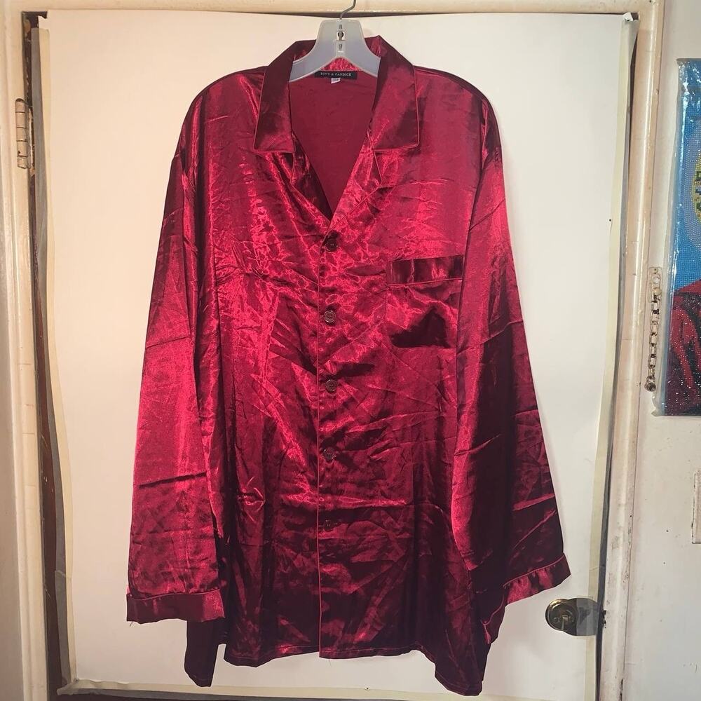 Tony & Candice Women Satin Sleep Shirt Long Sleeve Nightgown Button Down X-Large